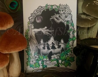 Beltane A5 Altar Card Print, pagan wall art, art nouveau, witchy art print, gifts for witches, green man art, gifts for pagans, Ivy art
