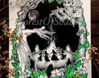 Beltane Art Print, Art Nouveau print, witchy wall art, pagan home decor, green man wall art, gifts for witches