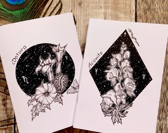 Datura and Aconite A6 Notebook, botanical illustration, witchy art