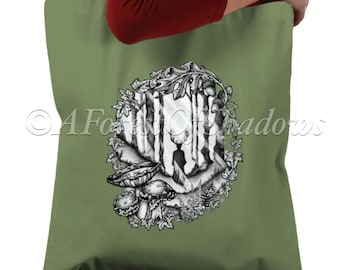 Cernunnos Cotton Tote Bag, Horned god shopping bag, mushroom tote bag, fungi eco tote, pagan art bag, woodland lovers gift