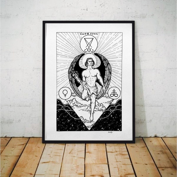 Lucifer A3 Art Print, occult art, Luciferian art, witchy wall decor, gothic home decor, esoteric art print