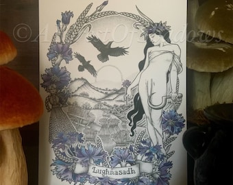 Lughnasadh A5 Altar Card Art Print, Lammas art, pagan wall art, witchy art print, gifts for witches, gifts for pagans, art nouveau print