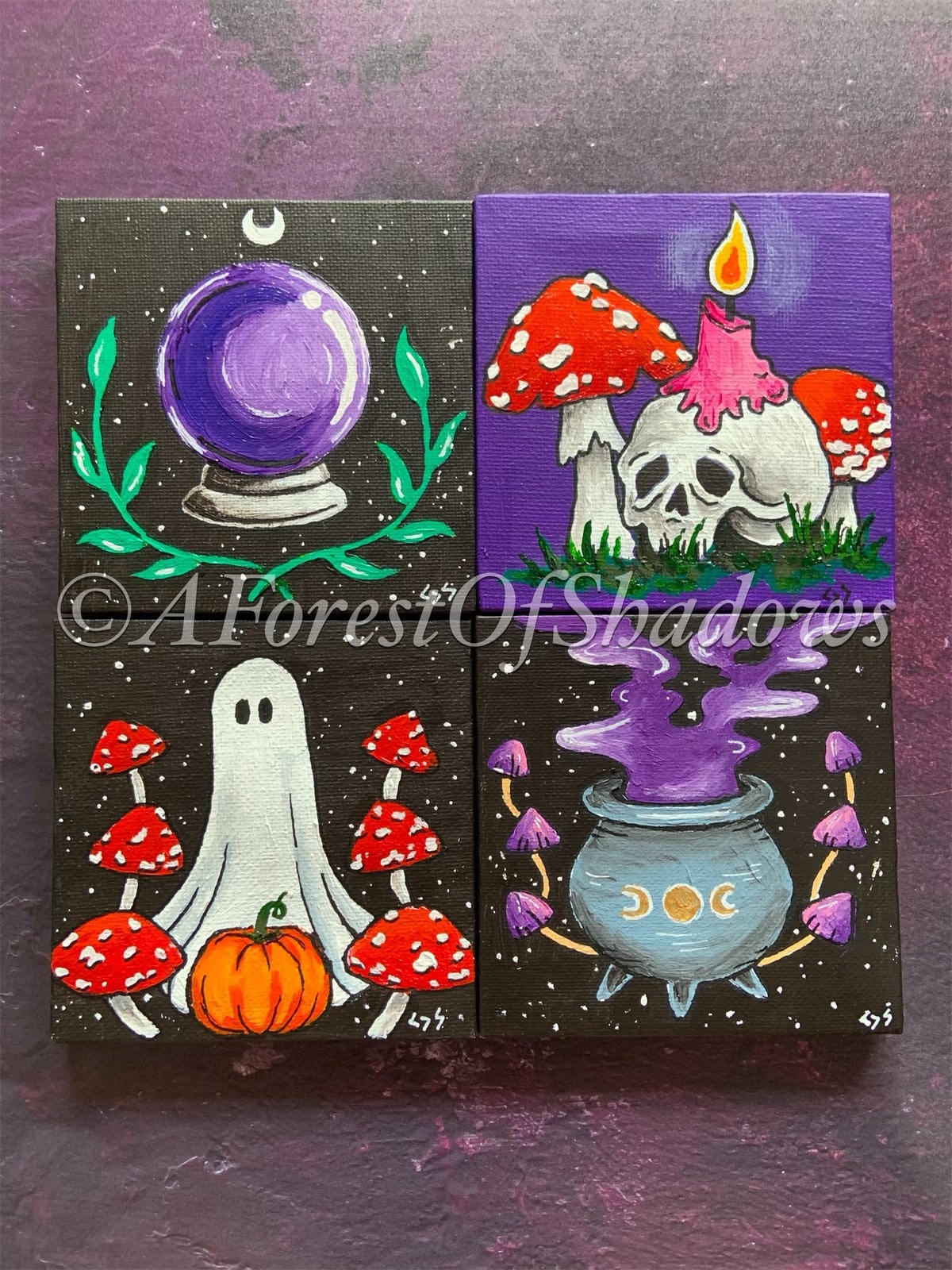 Halloween Witchy Hand Painted Mini Canvas, Gifts for Witches, Ooak
