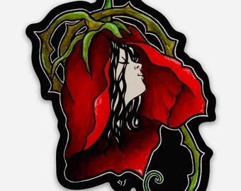 Dark Rose Gothic Sticker, art nouveau sticker, gifts for goths, witchy art sticker, journal sticker, gifts for witches, dark cottagecore