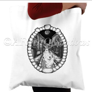 Ghost in The Shambles Cotton Tote Bag, York tote bag, Halloween tote, gifts for goths, witchy gifts, spooky tote bag, ghost art bag