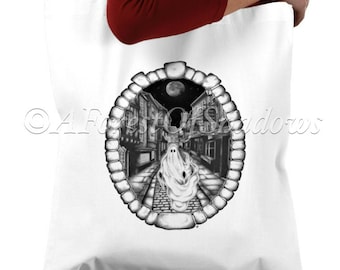 Ghost in The Shambles Cotton Tote Bag, York tote bag, Halloween tote, gifts for goths, witchy gifts, spooky tote bag, ghost art bag