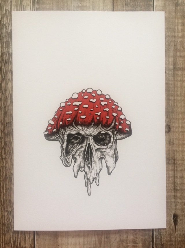 Magic Mushroom Skull Art Print Psychedelic Trippy Art Etsy UK