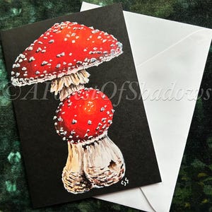 Carte de voeux Fly Agaric Fungi, carte d'art de champignon, cadeau pour les amateurs de champignons, carte d'Amanita Muscaria, art de champignons, carte d'art de champignon vénéneux, art cottagecore