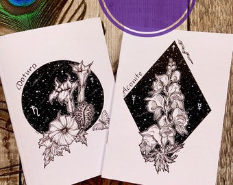 Datura and Aconite A6 Pack of Two Notebooks | botanical illustration | witchy pagan occult art | journaling | poisonous herbs plants