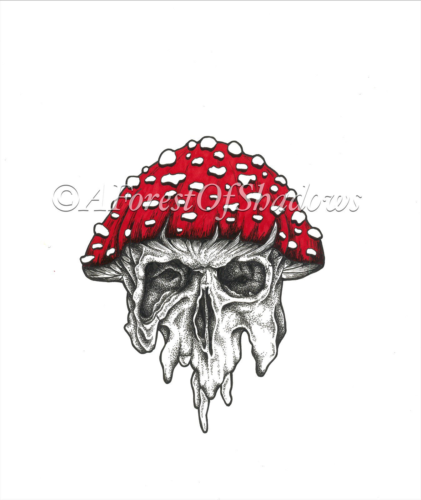 Magic Mushroom Skull Art Print Psychedelic Trippy Art Etsy UK