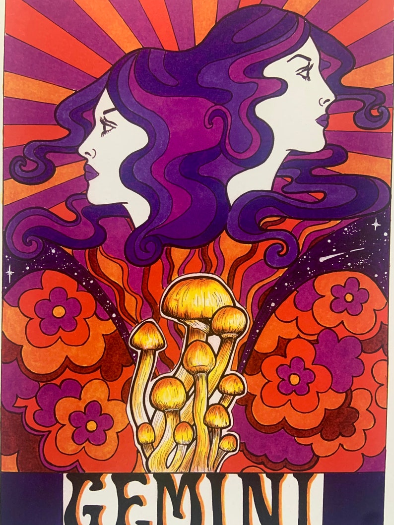 Gemini A4 Art Print Astrology Zodiac Art Psychedelic Mushroom Art gemini-a4-art-print-astrology-zodiac-art-psychedelic-mushroom-art