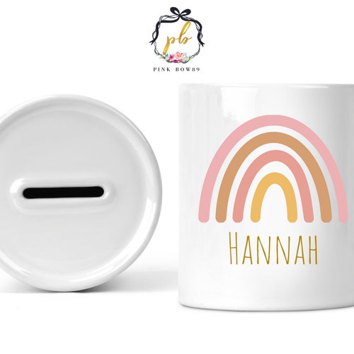 Personalised Boho Rainbow Money Jar Ceramic Money Box Etsy