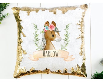 horse sequin pillow