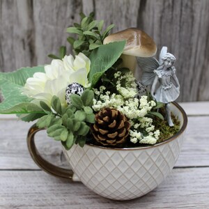 Fairy mug garden - ceramic, floral arrangement, shelf decor, fairy garden, miniature, teacup garden, diorama