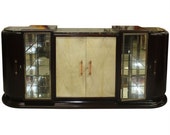 Very Rare 1930 39 s French Art Deco massive walnut bar vitrine buffet sideboard , parchment front