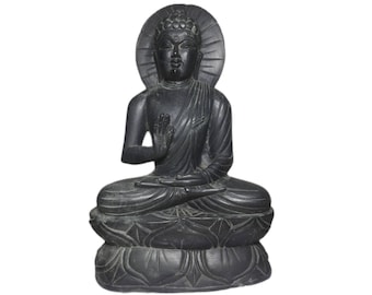 Estátua de Buda esculpida à mão em pedra, trabalho fino, presente religioso de Buda meditando, presente espiritual. Estátua interna estátua de decoração de casa zen