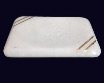 Handmade White Marble Soap Dish, Brass Inlay Bathroom Decor, Luxury Bathroom Decor