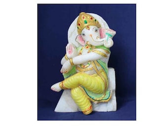 7&quot; God Ganesha Marble Stone Statue Idol Sculpture Figurine Decorative Prosperity