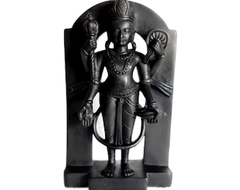 Lord Vishnu Statue, Hindu god Visnu, Black Stone Statue, Religious Gift, Spiritual Gift, Home Temple