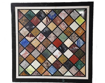 Tampo de mesa geométrico, tampo de mesa em pietradura, móveis de decoração clássica para casa, incrustados em pedra, feitos à mão, mesa decorativa