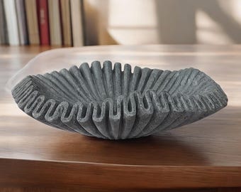 Tigela decorativa vintage de 15" em mármore cinza, tigela de mármore preto e cinza antigo esculpida à mão, tigela decorativa, decoração para casa