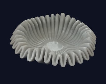 Tigela de mármore decorativa ondulada, tigela canelada esculpida à mão, decoração para casa, tigela de mármore branco, presente de inauguração de casa, decoração de mesa
