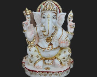 Ídolo de Ganesh esculpido à mão em mármore, deus hindu Ganesh, Ganesh Puja, item Ganpati Puja, presente religioso, presente espiritual de inauguração de casa