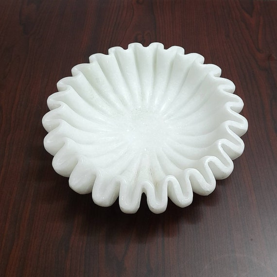 Bol Decoratif En Marbre Artisanal Bol Ondule En Marbre Blanc Etsy France