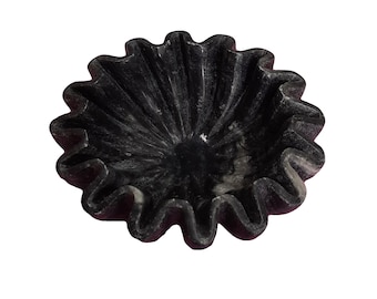 Tigela decorativa vintage de mármore preto Ripple, tigela de cantina preta antiga esculpida à mão, decoração decorativa para casa