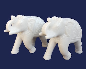 6インチの白い大理石の象の像：寄木細工の宝石象嵌 - Etsy 日本