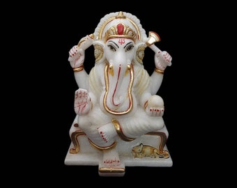 Ganesh Idol Hand Carved Marble, Hindu god Ganesh,  Ganesh Puja, Ganpati Puja Item, Religious Gift, Spiritual House Warming Gift