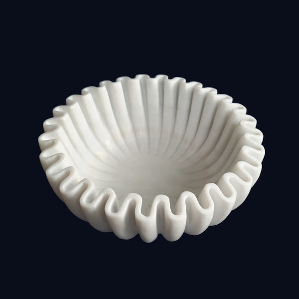 Bol gigante de mármol ondulado tallado a mano, decoración para el hogar (30 cm de diámetro)