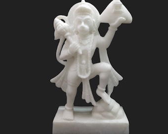 Mão esculpida em mármore Hanuman Idol estátua de deus hindu Hanumanji Festival Bajrangbali Puja Trabalho fino, item Puja, presente religioso, presente espiritual