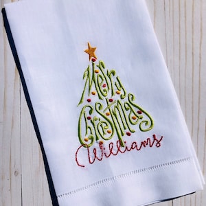 Merry Christmas Personalized Linen Hand Towel