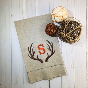 Antler Frame Monogrammed Natural Linen Hand Towel