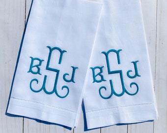 Linen Monogrammed Hand Towels - Set of 2