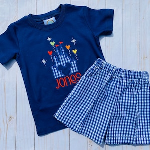 Personalized Little Boys Navy Castle Outfit