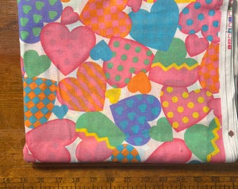 Vintage Colorful Hearts  Valentines or Easter Cotton Fabric