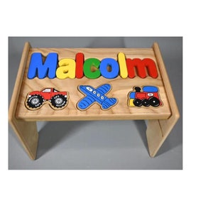 Personalized Puzzle Stool wood - 42 Cutout Design Choices - Baby Shower/gifts for boys, girls, gender neutral