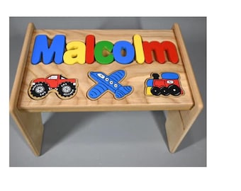 Personalized with choice of cutouts Single Wood Puzzle Stool - Baby Shower/gifts for boys, girls, gender neutral