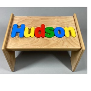 Wood Puzzle Stool, Name Only Step stool - Primary, Pastel, Jewel / White or Natural- Gifts for boys, girls, gender neutral/ Toddler,