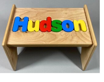 Wood Puzzle Stool, Name Only Step stool - Primary, Pastel, Jewel / White or Natural- Gifts for boys, girls, gender neutral/ Toddler,