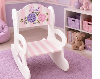 Hand Painted & Personalized Wood Rocking Chair Arch Top or Slat Back -  Hydrangea shown or request a design