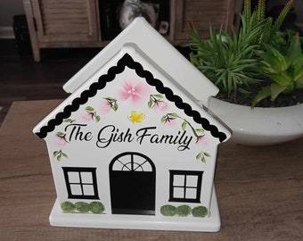 Wood Mail - Napkin Holder/Desk Organizer/Kitchen Utensils Holder Personalized- Realtors Closing Gift / Mother's Day -Pink and Black Floral