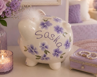 Hand-Painted Personalized Ceramic Piggy Bank – First Birthday / Christening Gift/ Communion Gift