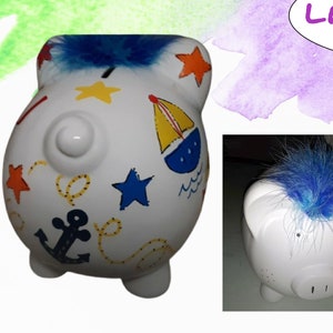 No holiday guarantee Hand Painted & Personalized Piggy Bank  " The Nautical " - New Baby/Custom Piggy Bank/ Birthday/ Sailing