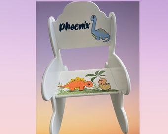 Hand Painted & Personalized Wood Rocking Chair Arch Back - The " Phoenix " personalized/hand-painted/new baby/toddler Dinosaurs