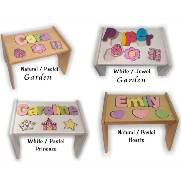 Personalized Wood Puzzle Step Stool with choice of Cutout designs -Child / Toddler Chair / Step stool/seat / interactive