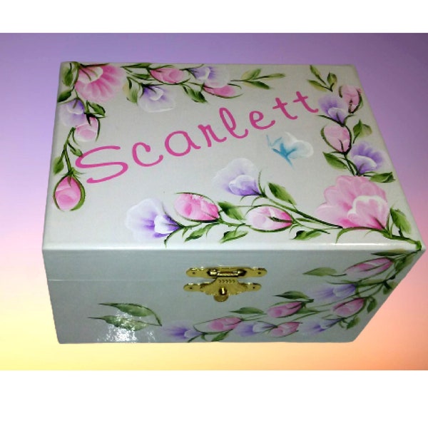 Musical Wood Hand Painted & Personalized  Ballerina Jewelry Box "The Scarlett" Flower Girl/Communion/Birthday/Dance Recital