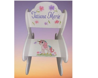Hand Painted & Personalized Wood Rocking Chair Arch Back - The " Tatiana Marie " Toddler Rocker/kids furniture - Cute Unicorn